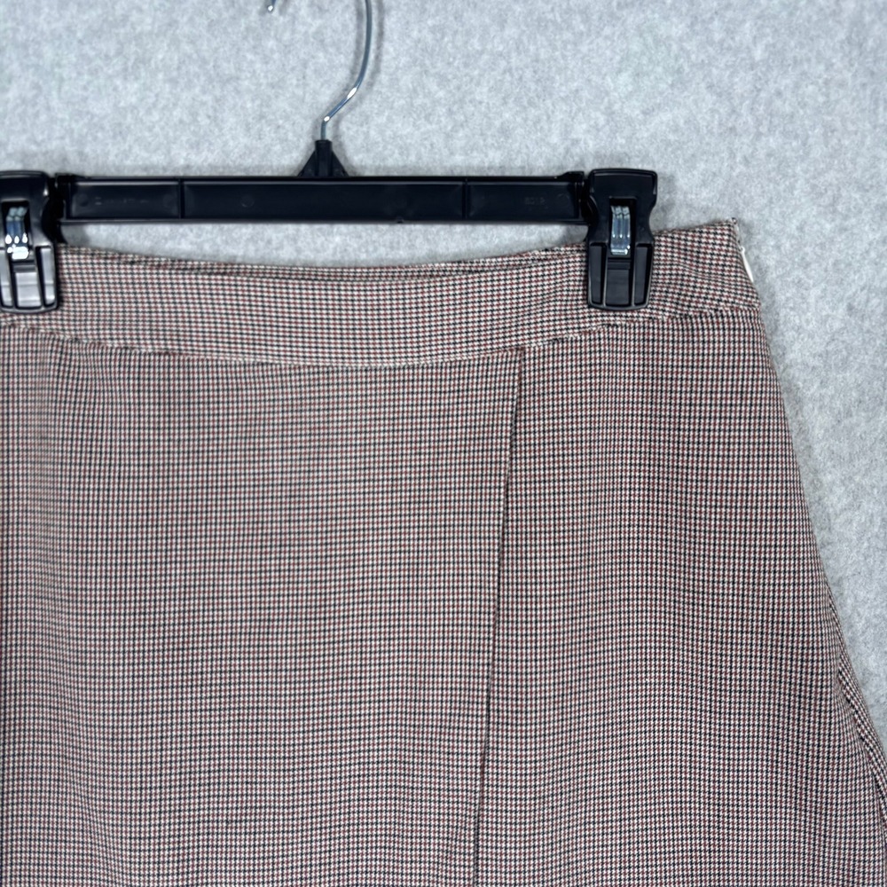 A New Day Mini Skirt Size 6 Brown Navy Houndstooth Plaid Faux Wrap Preppy School - Picture 2 of 12